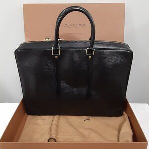 NEW LOUIS VUITTON PORTE DOCUMENTS VOYAGE BRIEFCASE EPI LEATHER BLACK.